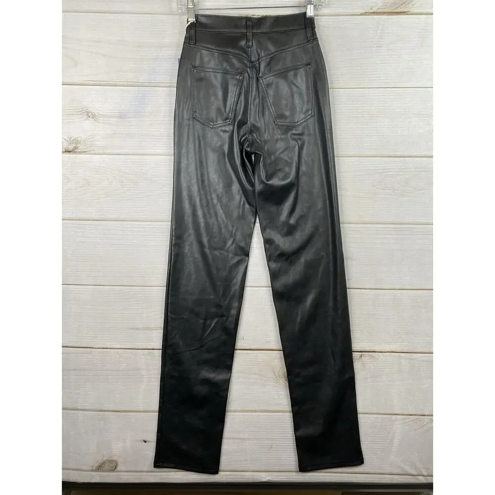 Universal Thread Jeans Womens 00L Black High-Rise Faux Leather 90's Straight NWT